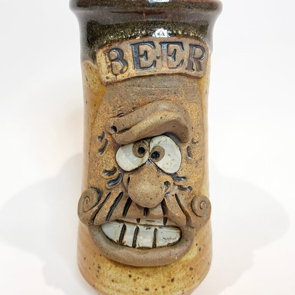 Vintage Ugly Funny Face Studio Pottery Beer Stein / Mug - Picture 5 of 7